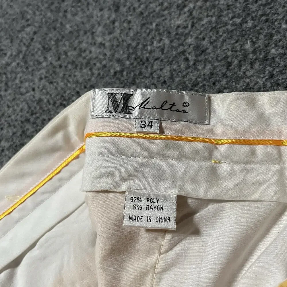 Malta Dress Pants Mens 34 Yellow Gold Pleated Cuffed Grid Wide Leg Retro Slacks